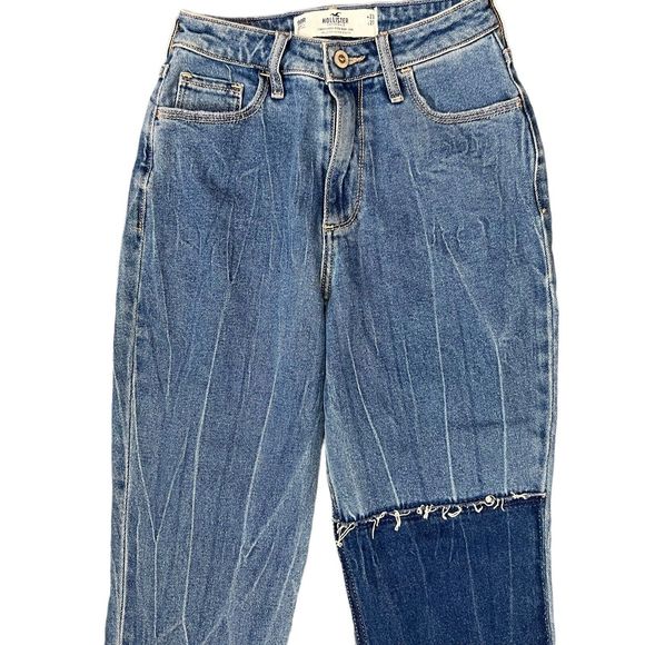 Hollister Jeans Size 23 Curvy High Rise Mom Denim Stretch Colorblock Patchwork - Picture 2 of 14